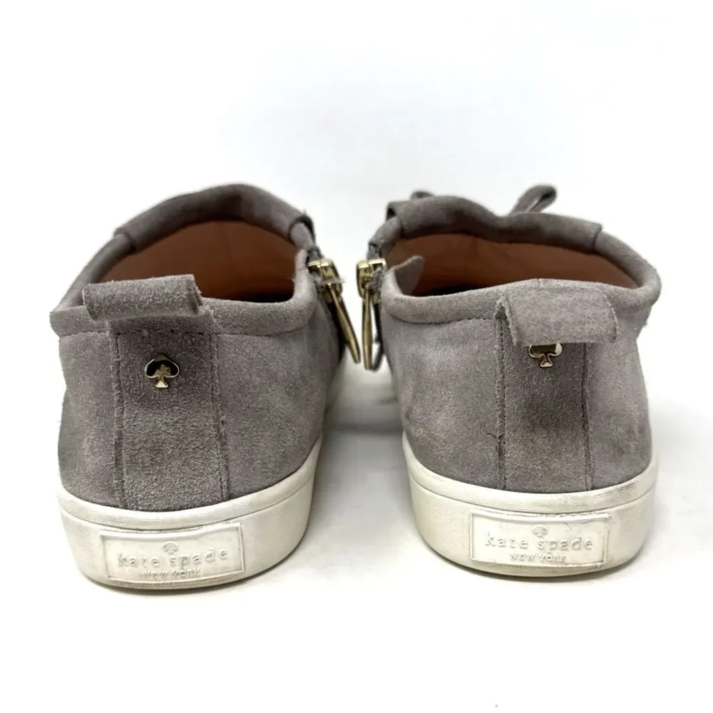 Kate Spade Suede Lenna Sneakers Womens Sz 6 Gray Kiltie Fringe Tassel Side Zip